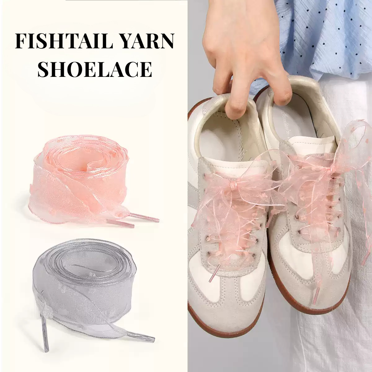 Lace Replacement Flat - Fishtail Organza Ribbon Shoelaces, Transparent Sheer